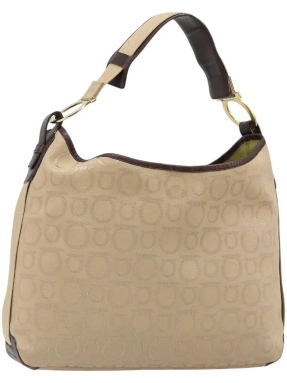 Salvatore Ferragamo Shoulder Bag Canvas Beige Gold Auth hk3800